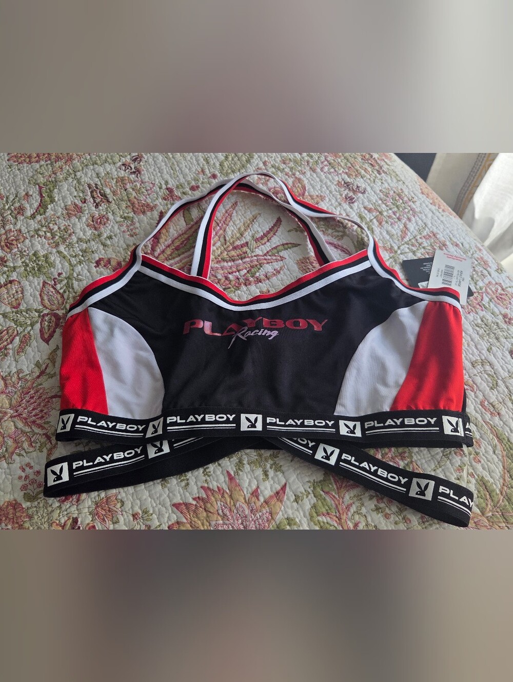 PLAYBOY Black, Red & White Racing Bralette